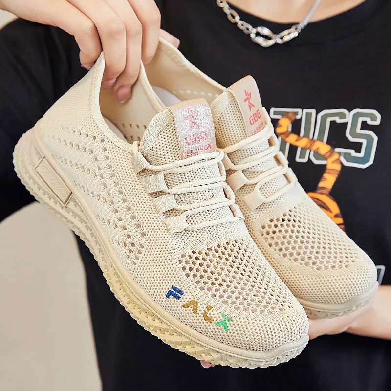 Ladies Lace Up Pull on Knit Running Shoes Sneakers