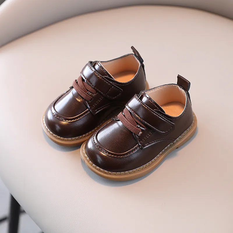 PU Leather Velcro Stretchy Lace Shoes