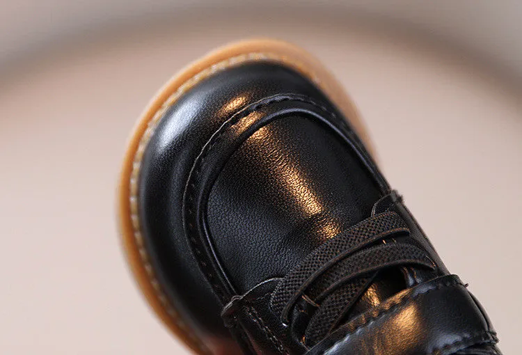 PU Leather Velcro Stretchy Lace Shoes