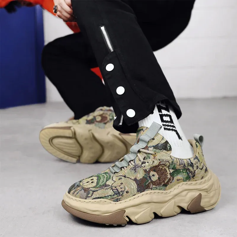 Retro Men’s Casual Sneakers 2023 – Breathable Chunky Platform Shoes, Designer Height-Increasing Trainers