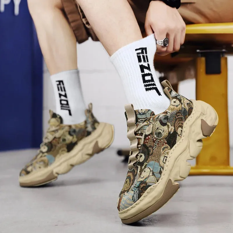 Retro Men’s Casual Sneakers 2023 – Breathable Chunky Platform Shoes, Designer Height-Increasing Trainers
