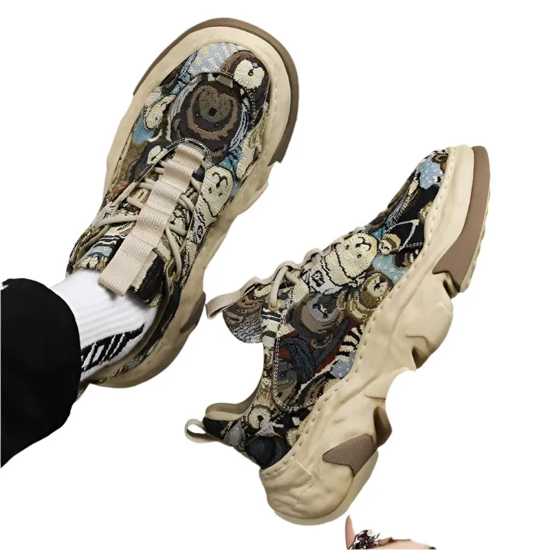 Retro Men’s Casual Sneakers 2023 – Breathable Chunky Platform Shoes, Designer Height-Increasing Trainers