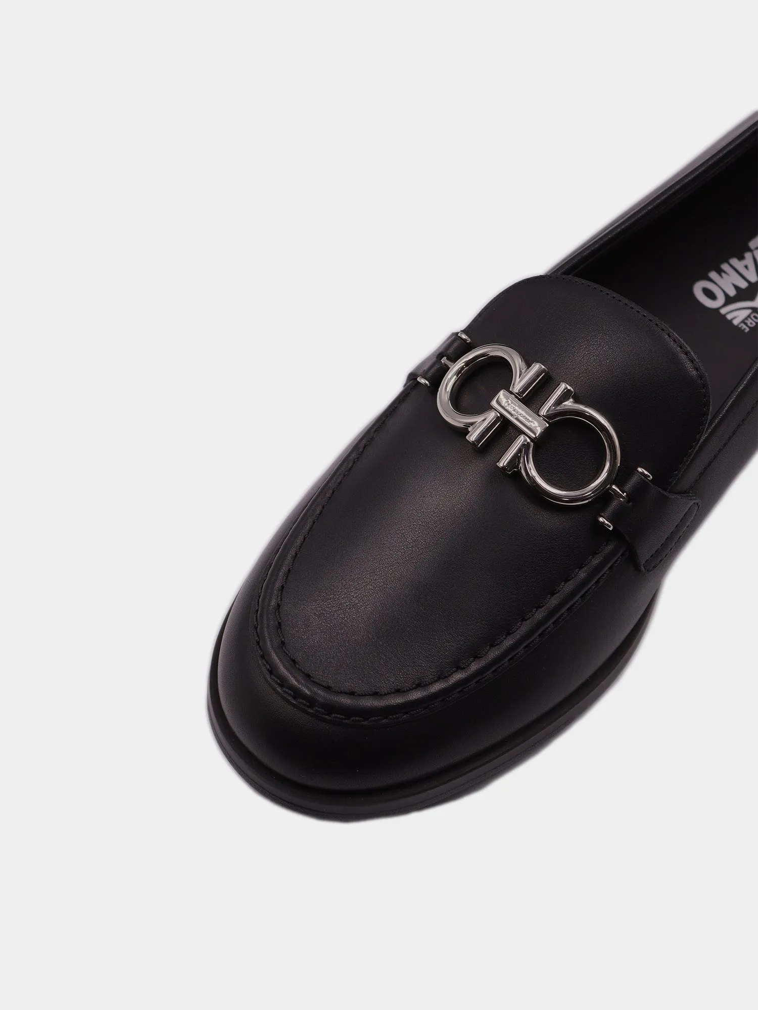 Salvatore Ferragamo Rolo Divis 1.0cm Leather Loafers - Black