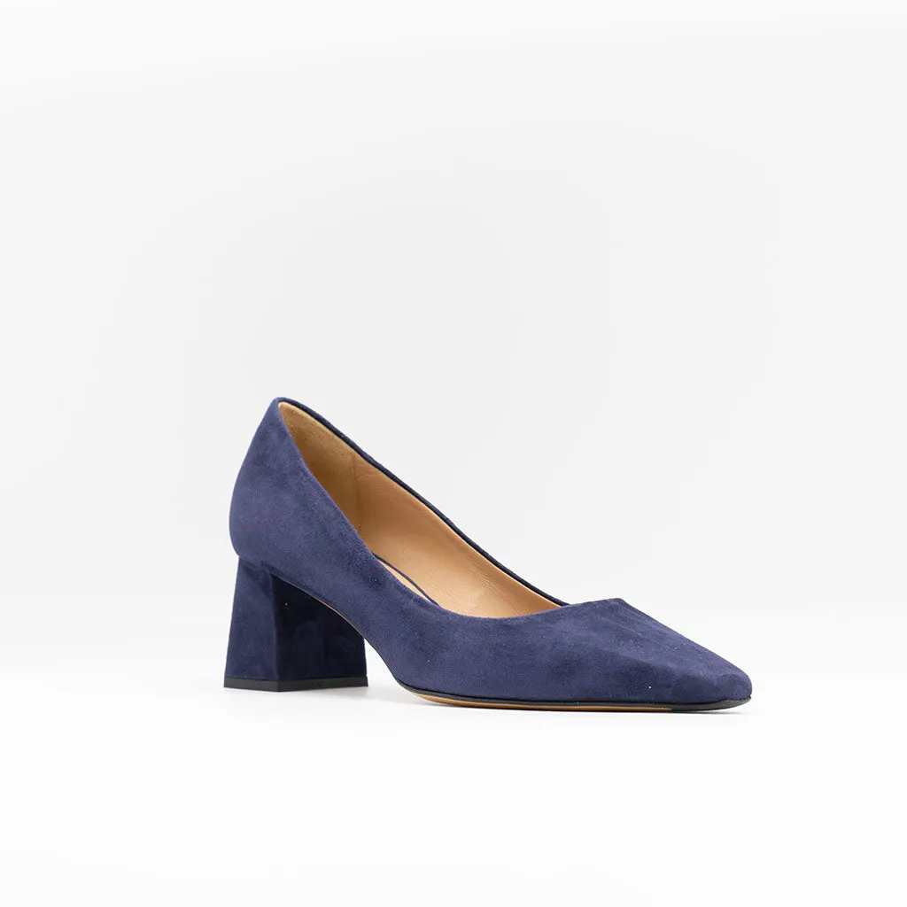 Slanted Block Heeled Pumps in Blue