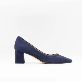 Slanted Block Heeled Pumps in Blue