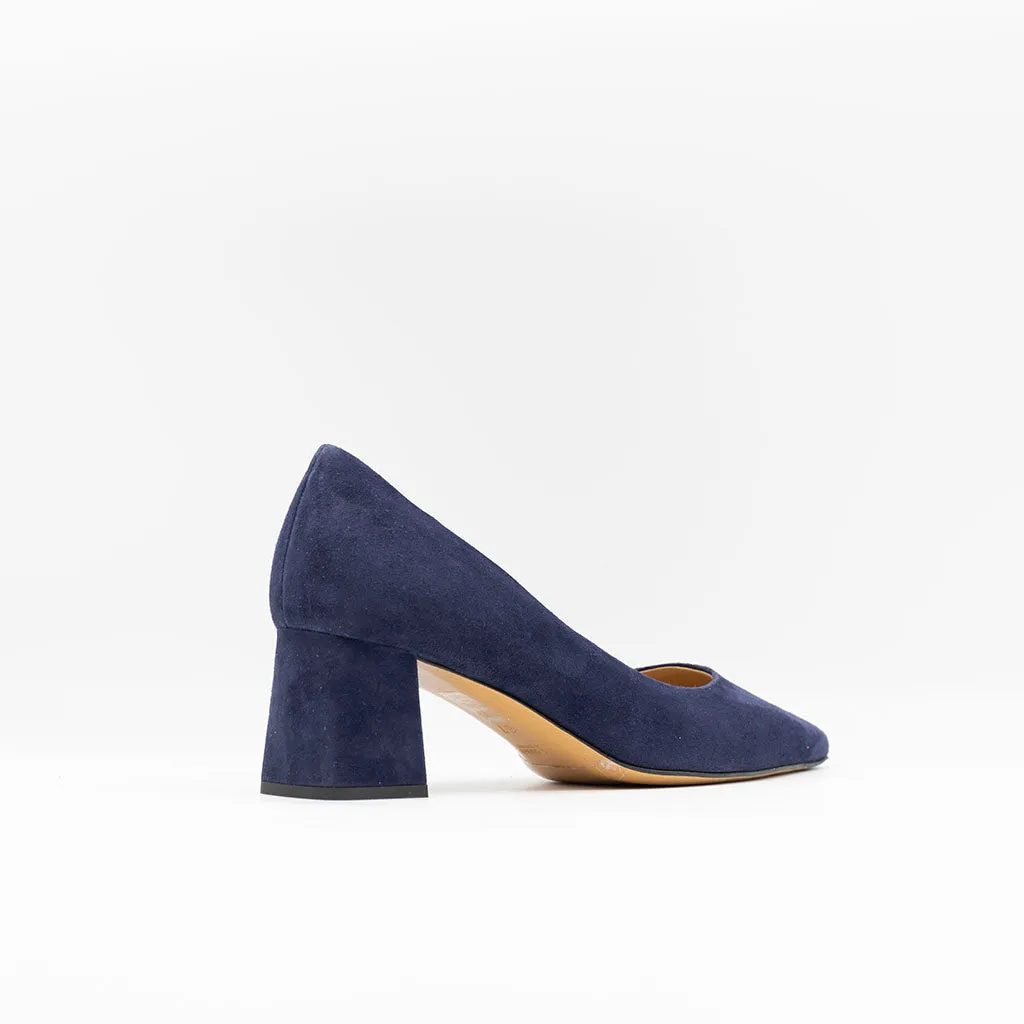 Slanted Block Heeled Pumps in Blue
