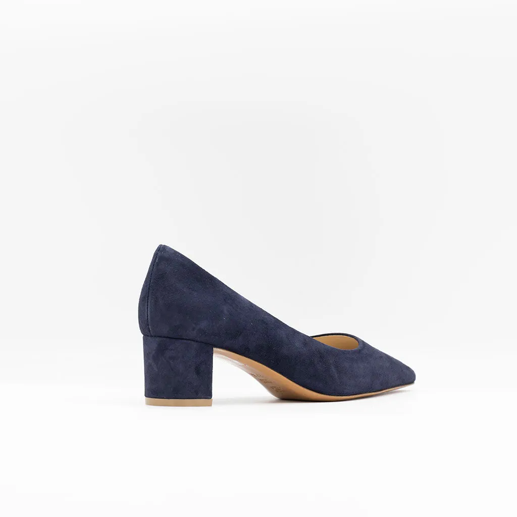 Slanted Block Heeled Pumps in Blue