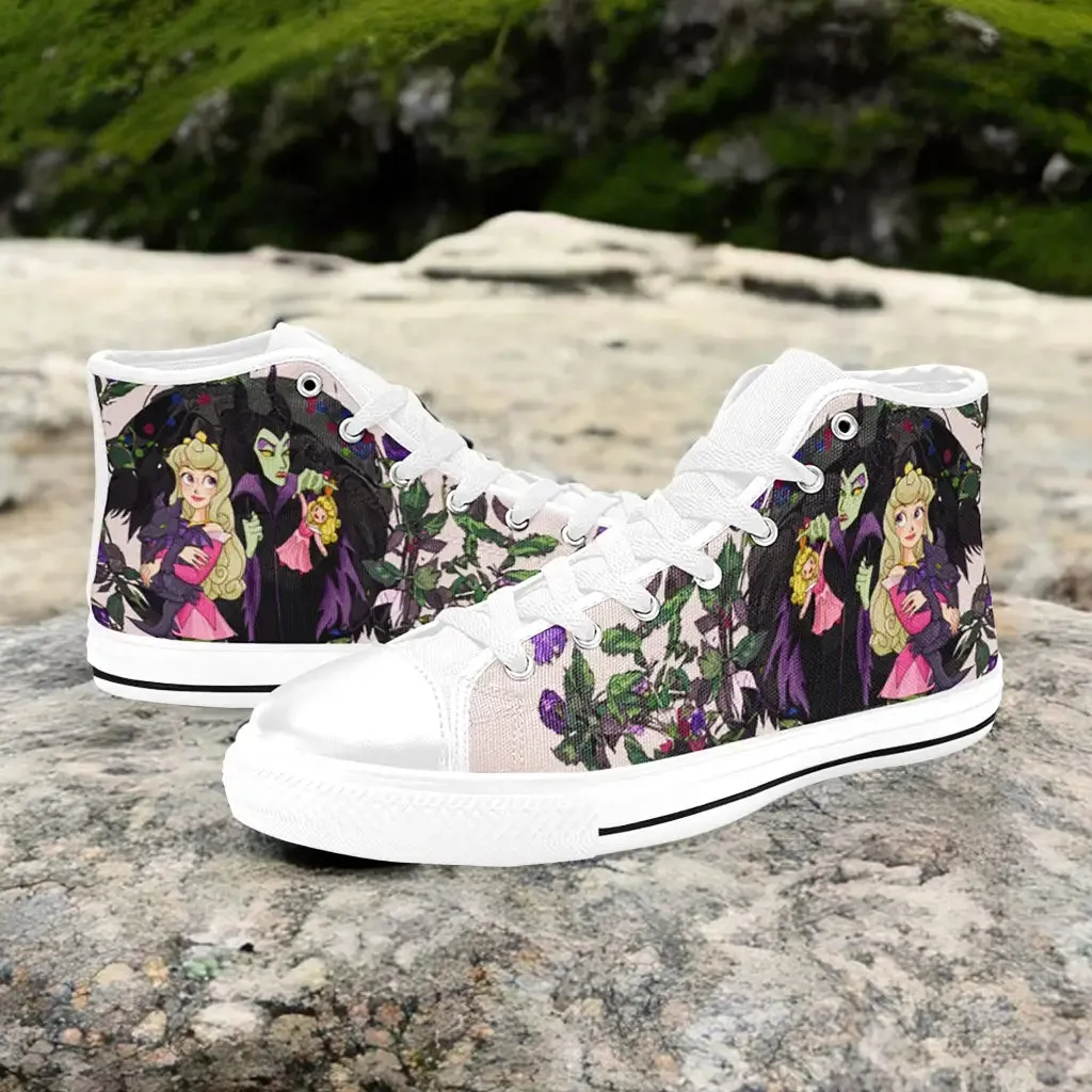 Sleeping Beauty Maleficent Princess Aurora Shoes High Top Sneakers for Kids and Adults