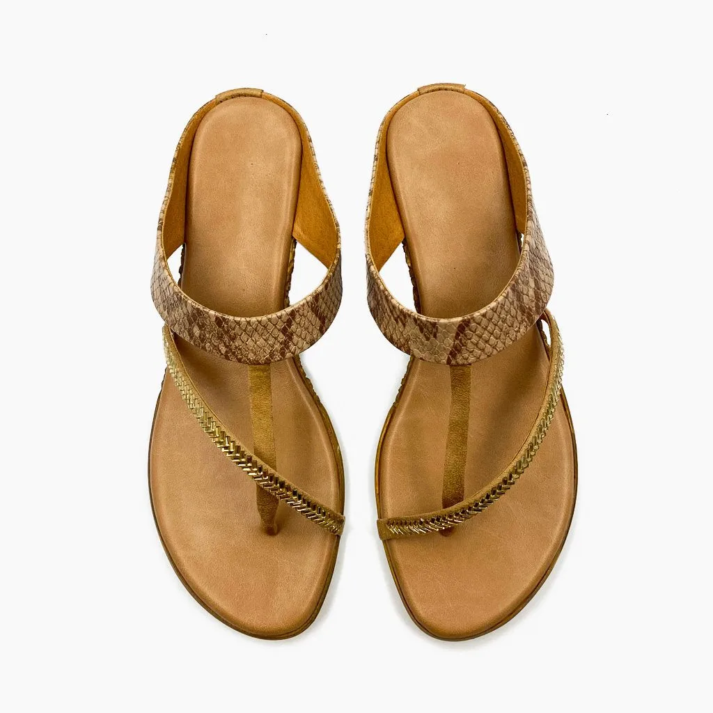 Stud Embellished Snake Print Slip Ons