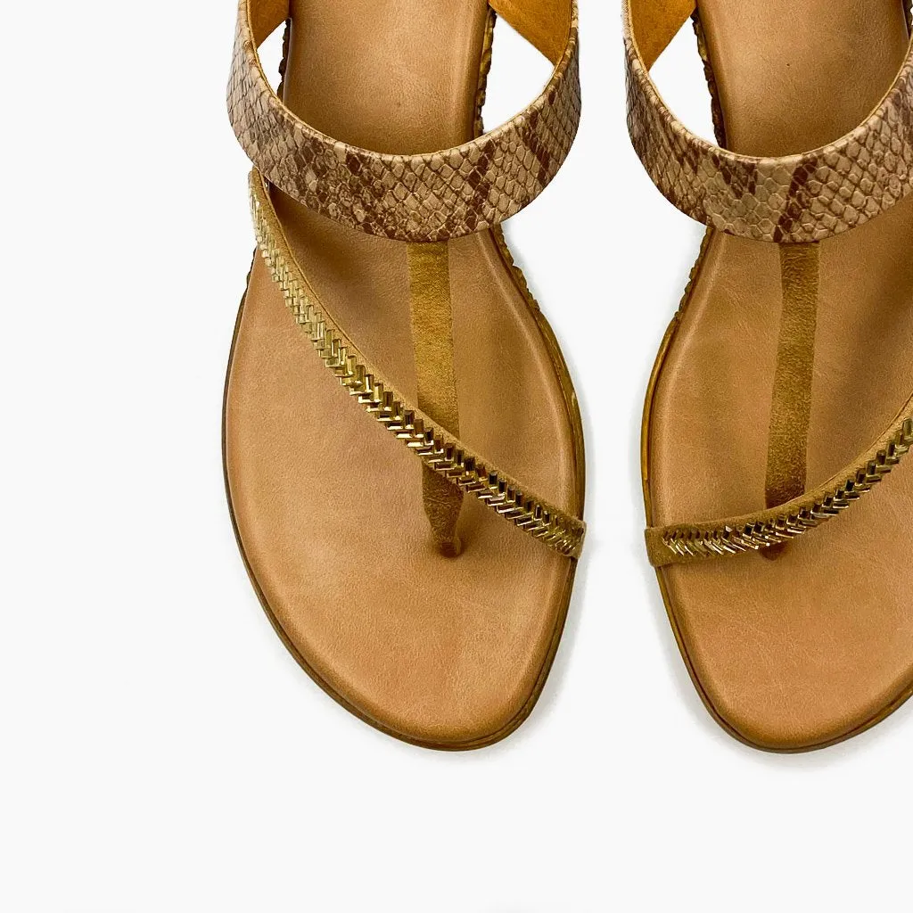 Stud Embellished Snake Print Slip Ons