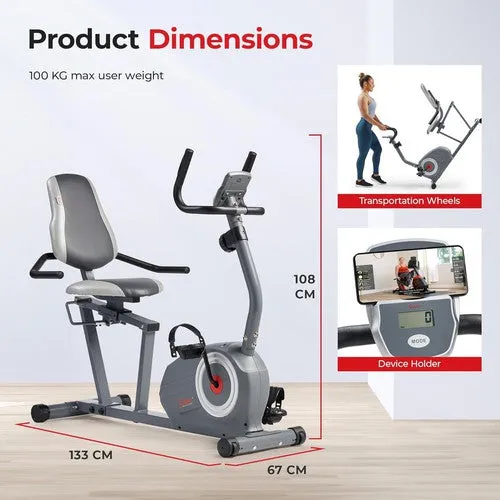 Sunny Health & Fitness Magnetic Recumbent Bike w/ Adjustable Wide Cushion Seat