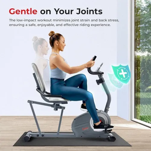 Sunny Health & Fitness Magnetic Recumbent Bike w/ Adjustable Wide Cushion Seat