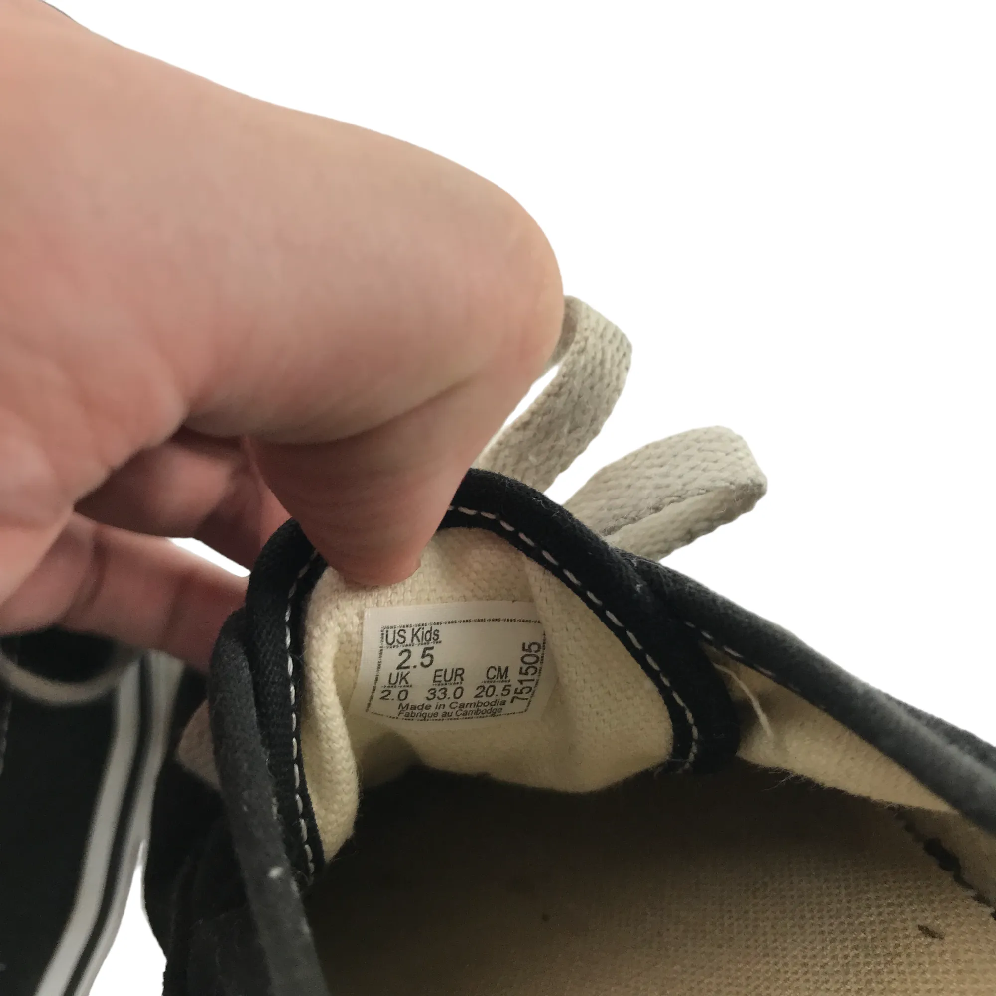 Vans Trainers Shoe Size 2 Black Canvas Shoes