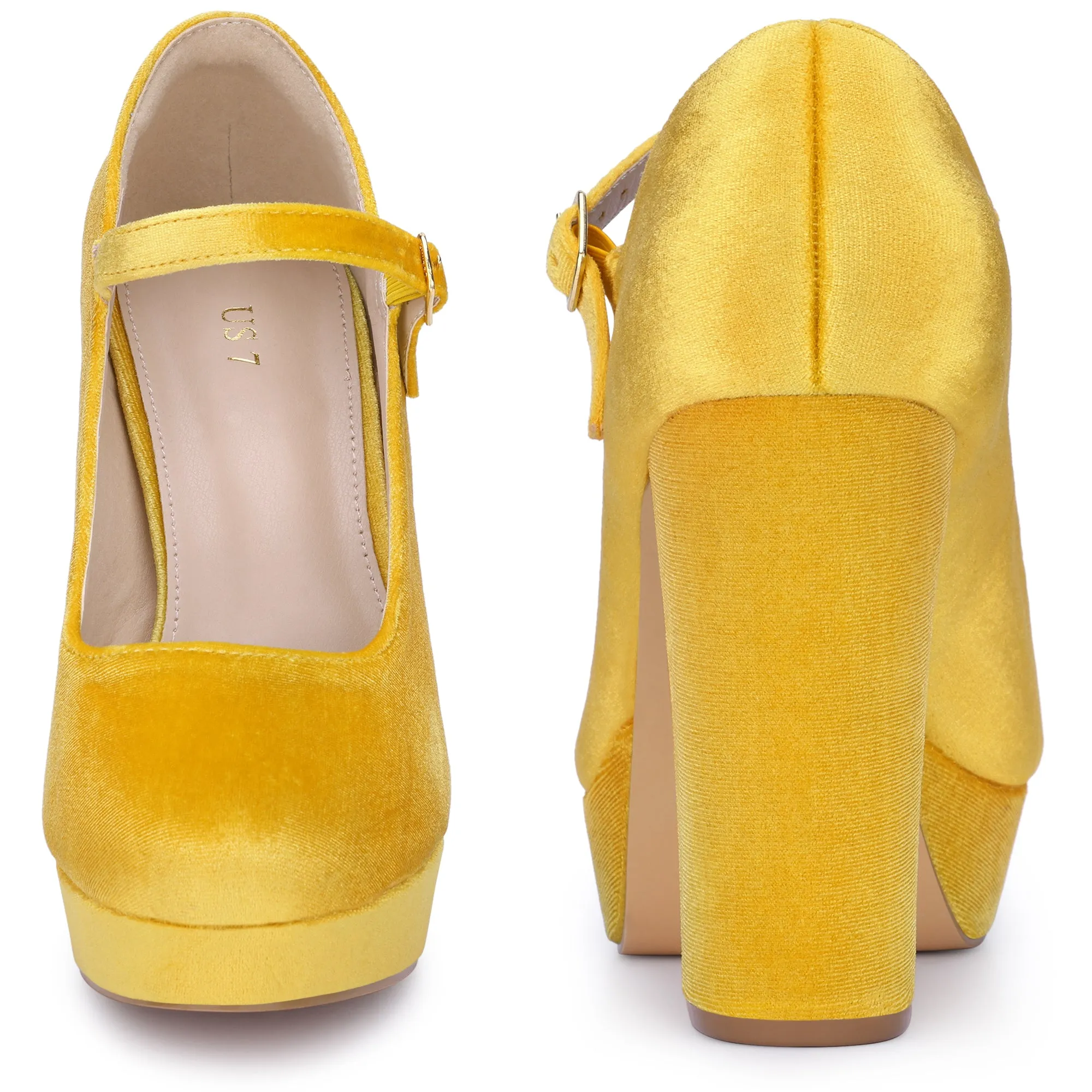 Velvet Ankle Strap Platform Block Heels Mary Janes Pumps for Women