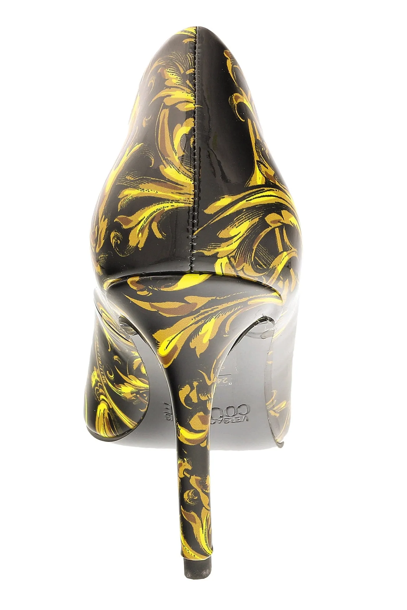 Versace Jeans Couture Black/Gold Baroque Print Cap Toe High Heel Pump