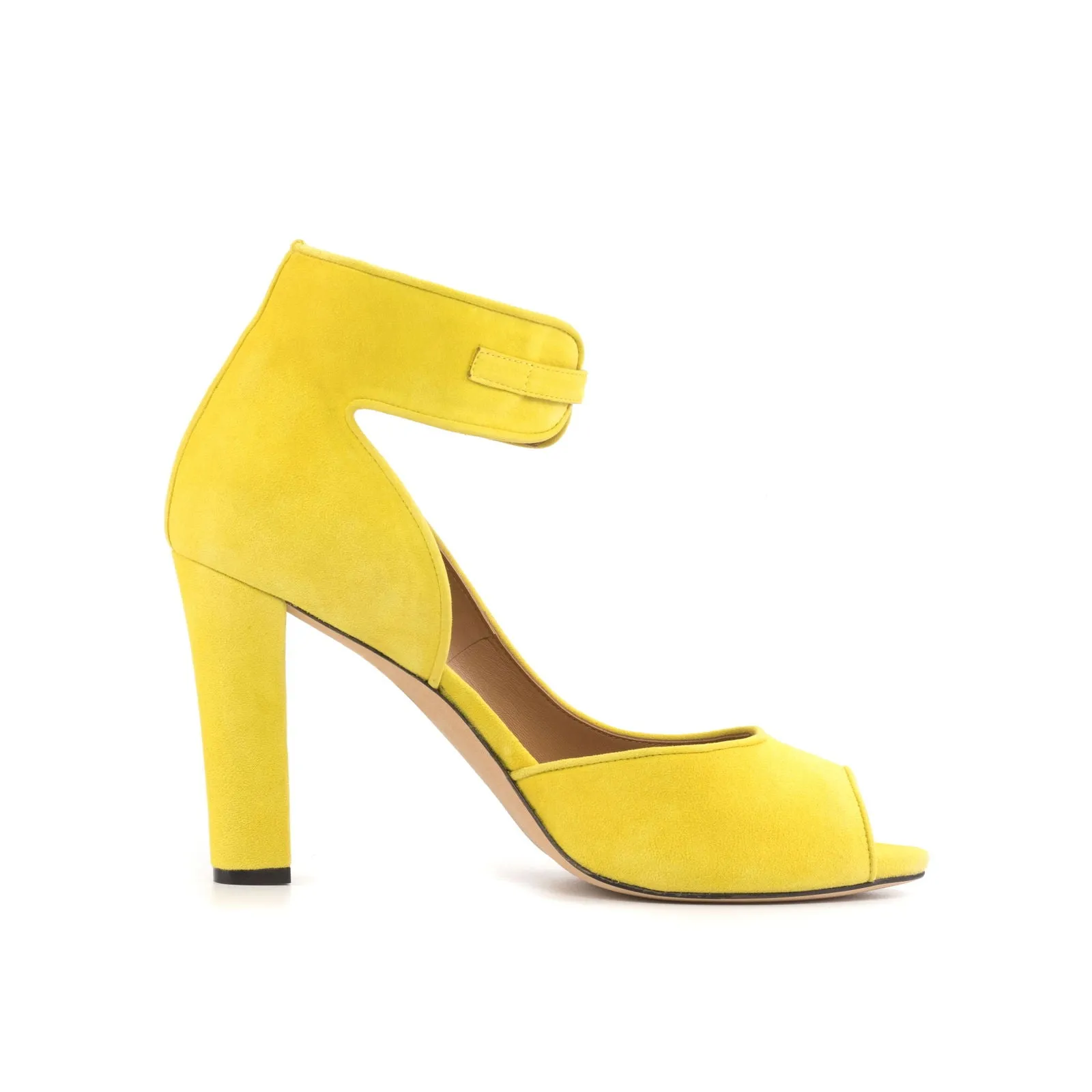 Women's Ibiza Ankle Strap Leather Heels Wide Plus Size Lemon Yellow 5797