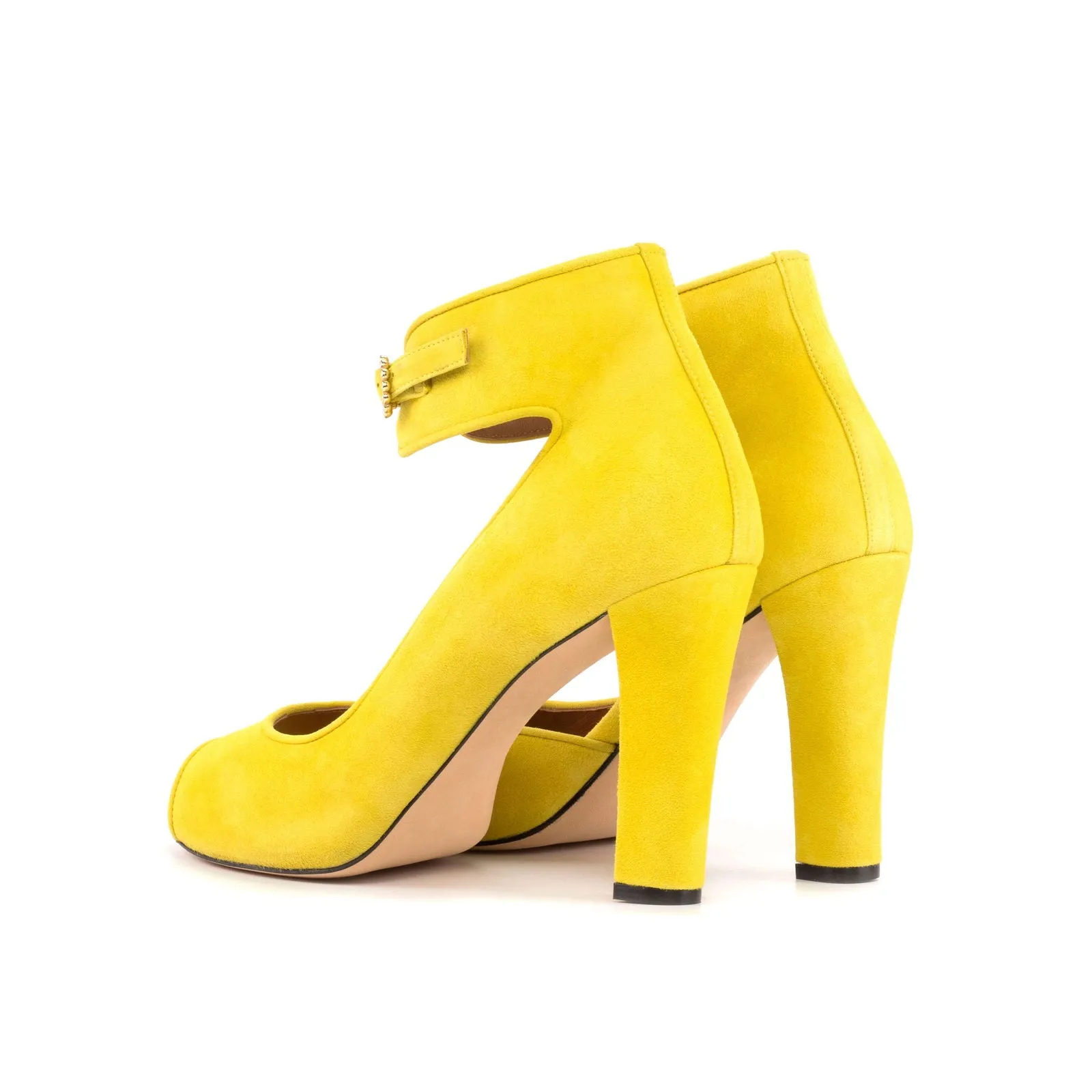 Women's Ibiza Ankle Strap Leather Heels Wide Plus Size Lemon Yellow 5797
