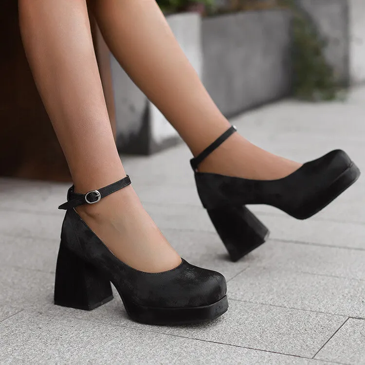 Women's Square Toe Ankle Strap Platform Pumps