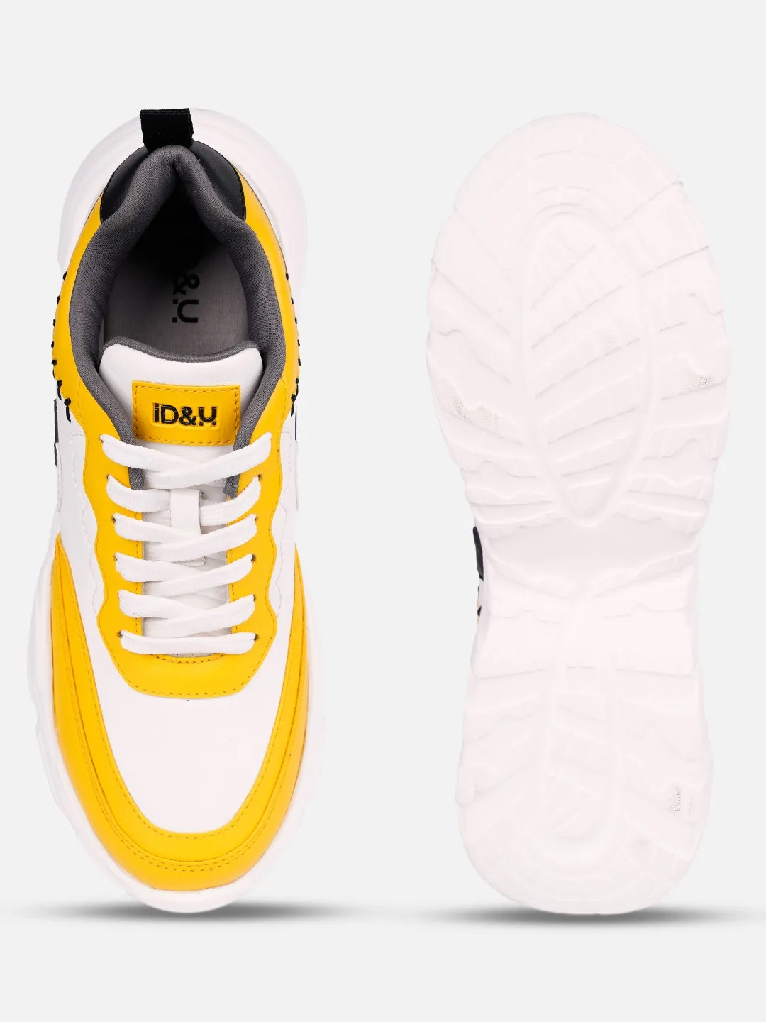 Women's White/Yellow All Seasons Wearing Sneakers (IU1002)