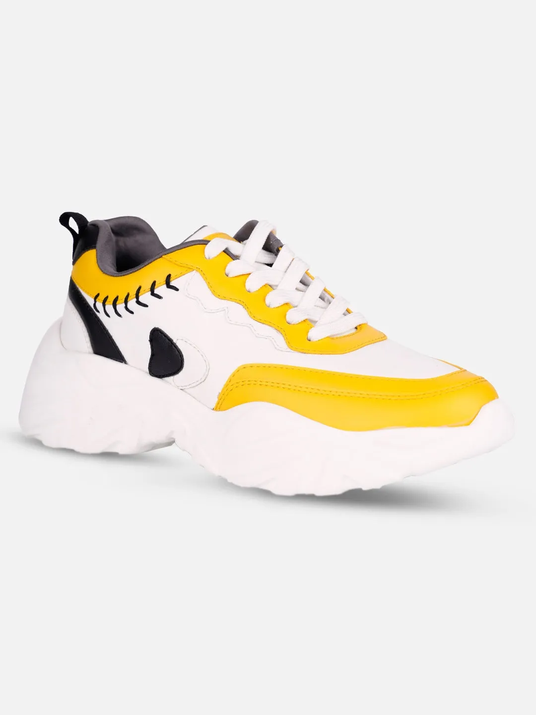 Women's White/Yellow All Seasons Wearing Sneakers (IU1002)
