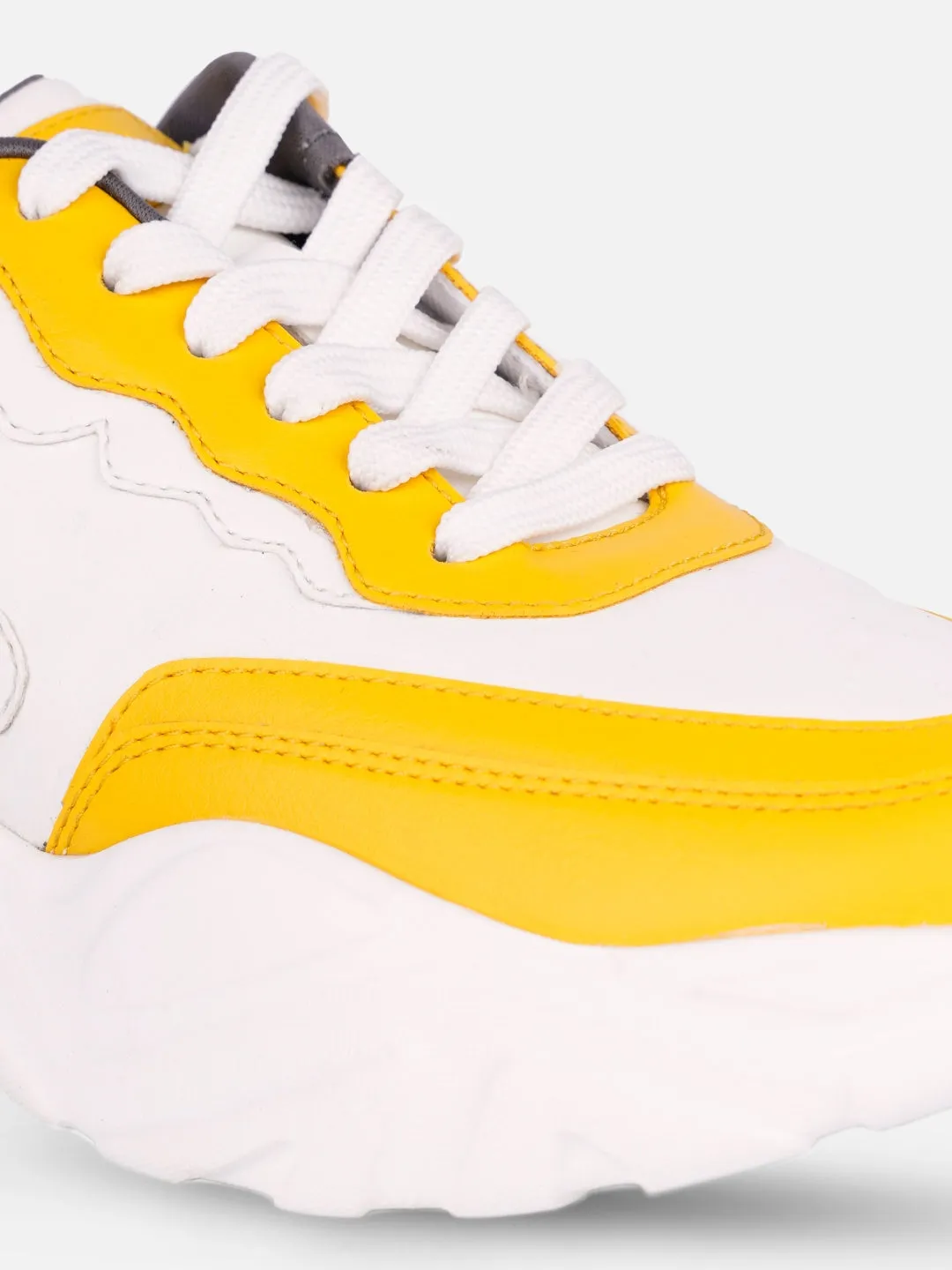 Women's White/Yellow All Seasons Wearing Sneakers (IU1002)
