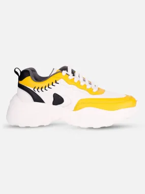 Women's White/Yellow All Seasons Wearing Sneakers (IU1002)